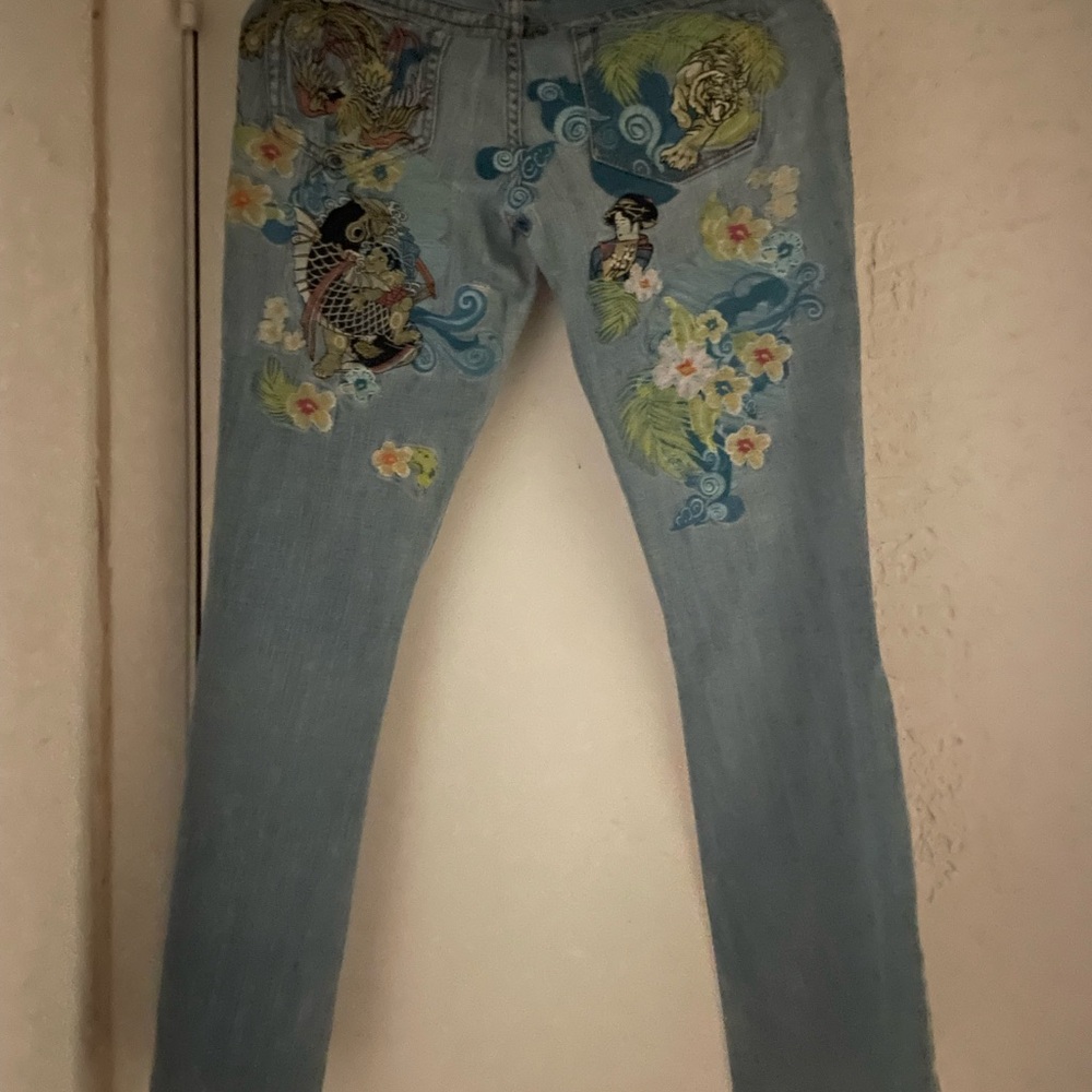 Women's Blue Jeans with Floral Design